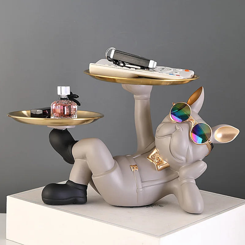 HoldDog – Statue Bouledogue avec Plateau & Lunettes