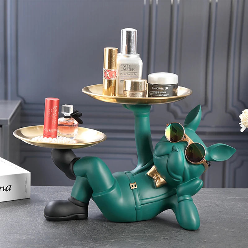 HoldDog – Statue Bouledogue avec Plateau & Lunettes