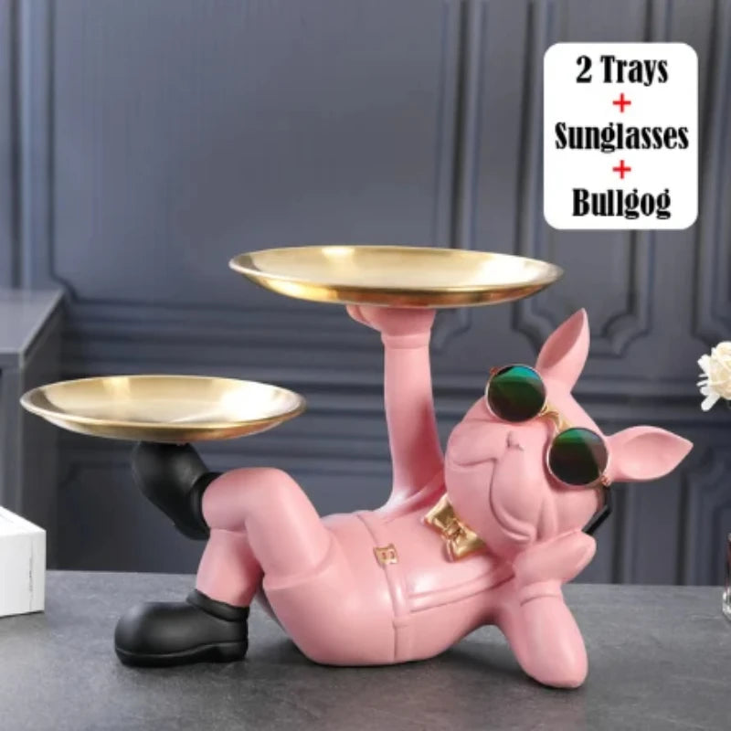 HoldDog – Statue Bouledogue avec Plateau & Lunettes