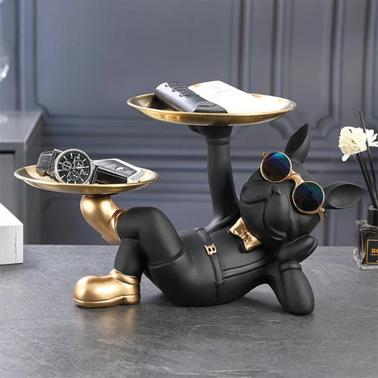 HoldDog – Statue Bouledogue avec Plateau & Lunettes